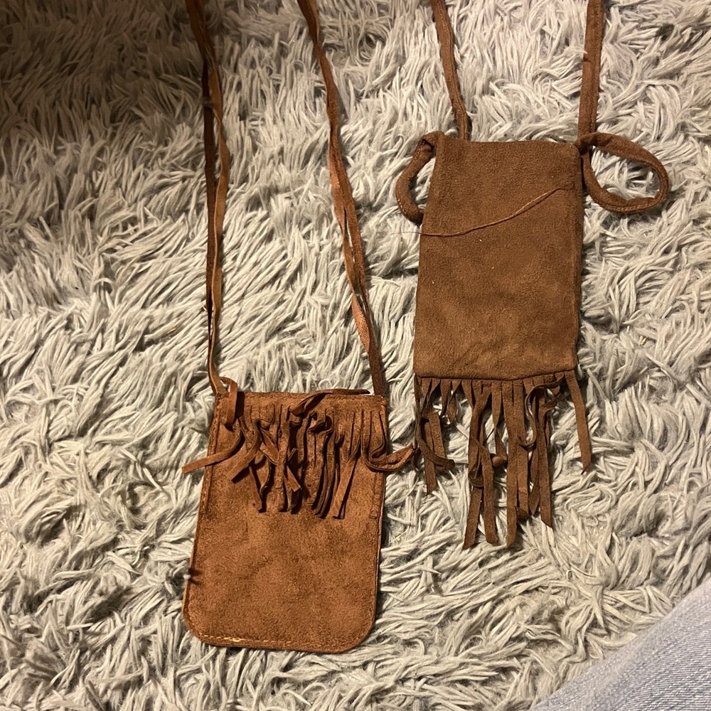 2 Brown Fringe Suede Crossbody Bags